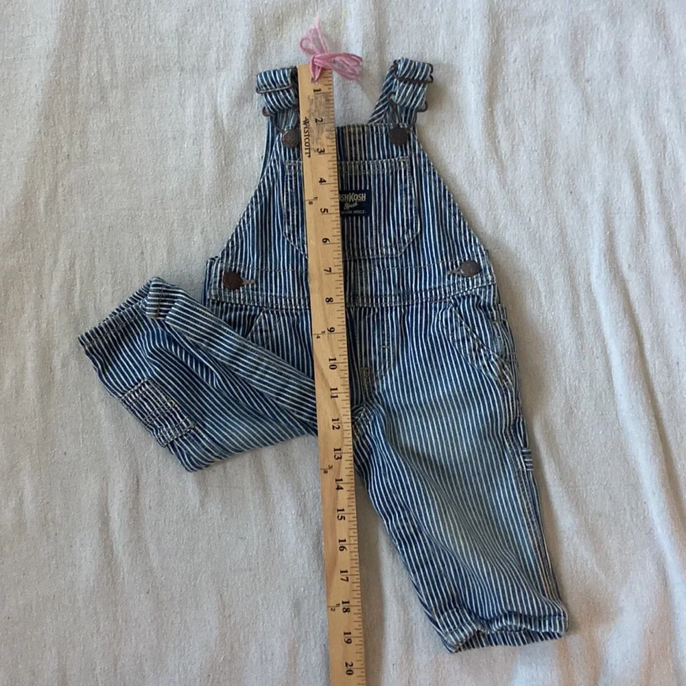 OSHKOSH BGOSH Overalls Engineer Jeans Pinstripe Stripes Blue White Canvas